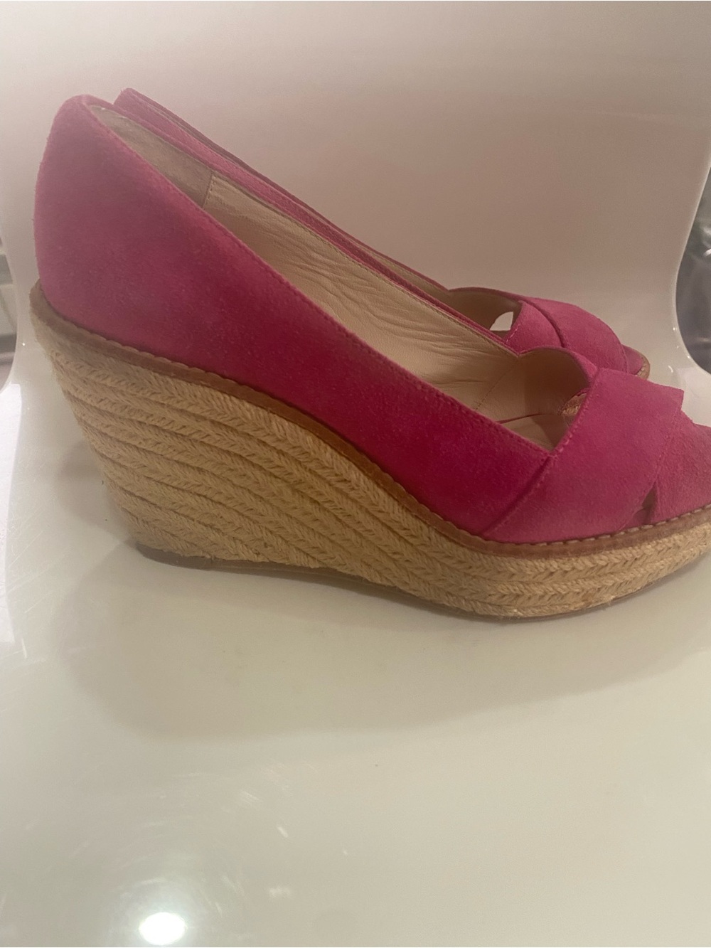 Michael Kors Fuchsia Suede Peep-Toe Wedge Sandals - Picture 2 of 2